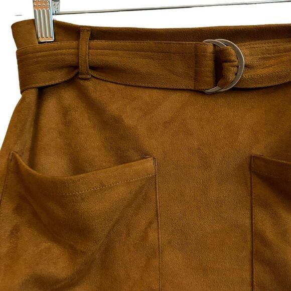 Lovers + Friends Brighton Faux Suede Brown Front Pocket Fully Lined Mini Skirt - Picture 3 of 8